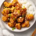 Copycat Panda Express Orange Chicken recipe, served and ready to eat, easy homemade dinner