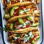 CROCKPOT CHICKEN TACOS recipe, served and ready to eat, easy homemade dinner