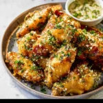 Garlic Parmesan Wings recipe, served and ready to eat, easy homemade dish