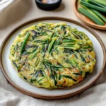 KOREAN CHIVE PANCAKES BUCHUJEON recipe, served and ready to eat, easy homemade dinner