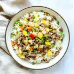 KOREAN GROUND BEEF RICE BOWL recipe, served and ready to eat, easy homemade dinner