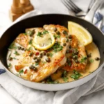 Lemon Chicken Piccata recipe, served and ready to eat, easy homemade dinner