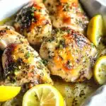 LEMON GARLIC BAKED CHICKEN BREAST recipe, served and ready to eat, easy homemade dinner