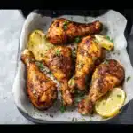 Lemon Pepper Air Fryer Chicken Drumsticks recipe, served and ready to eat, easy homemade dinner