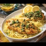 Olive Garden Chicken Piccata recipe, served and ready to eat, easy homemade dish