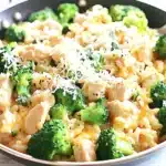 One Pan Chicken Rice Broccoli recipe served ready to eat easy homemade dinner