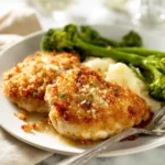 Parmesan Crusted Chicken recipe, served and ready to eat, easy homemade dinner