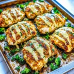 Parmesan Crusted Chicken Sheet Pan recipe, served and ready to eat, easy homemade dinner