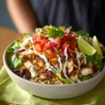 Qdoba Chicken Burrito Bowl recipe, served and ready to eat, easy homemade dinner