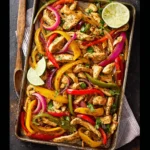 Sheet Pan Chicken Fajitas recipe, served and ready to eat, easy homemade dish
