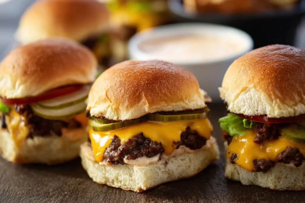 Air Fryer Cheeseburger Sliders recipe, served and ready to eat, easy homemade dinner