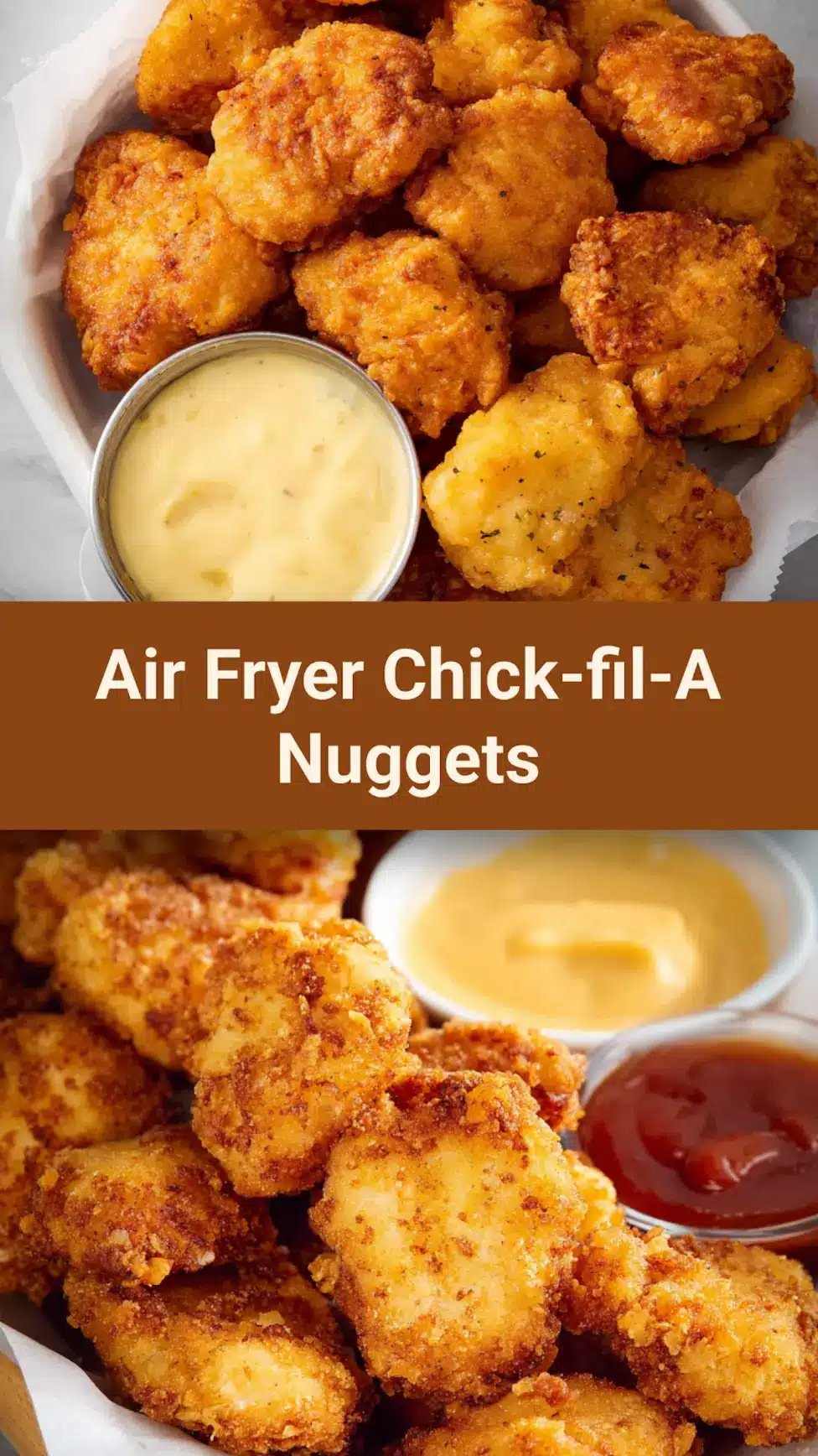 Air Fryer Chick-fil-A Nuggets recipe, served and ready to eat, easy homemade dinner_pin