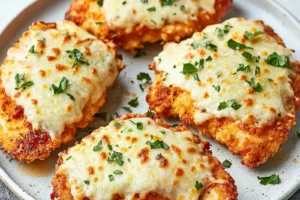 Air Fryer Chicken Parmesan recipe, served and ready to eat, easy homemade dinner