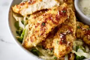 Air Fryer Chicken Tenders recipe, served and ready to eat, easy homemade dinner