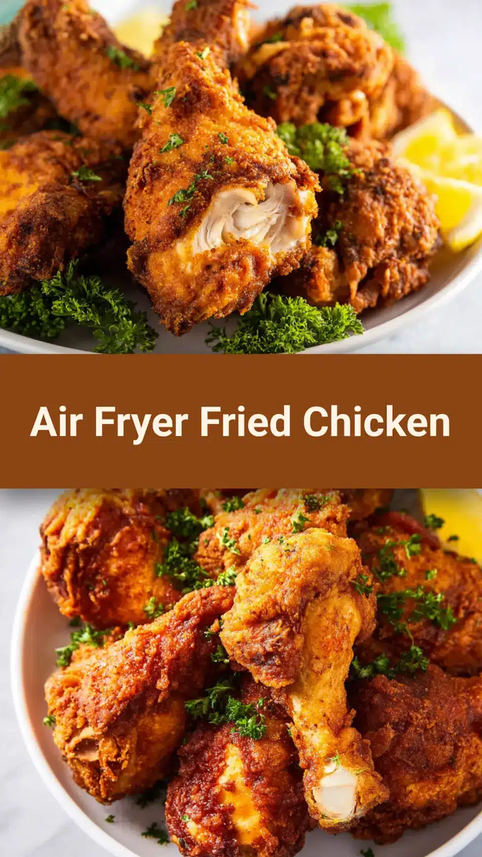 Air Fryer Fried Chicken recipe, served and ready to eat, easy homemade dinner