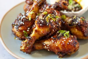Air Fryer Honey Garlic Chicken Drumsticks That Make Dinner Irresistible Air Fryer Honey Garlic Chicken Drumsticks recipe, served and ready to eat, easy homemade dinner