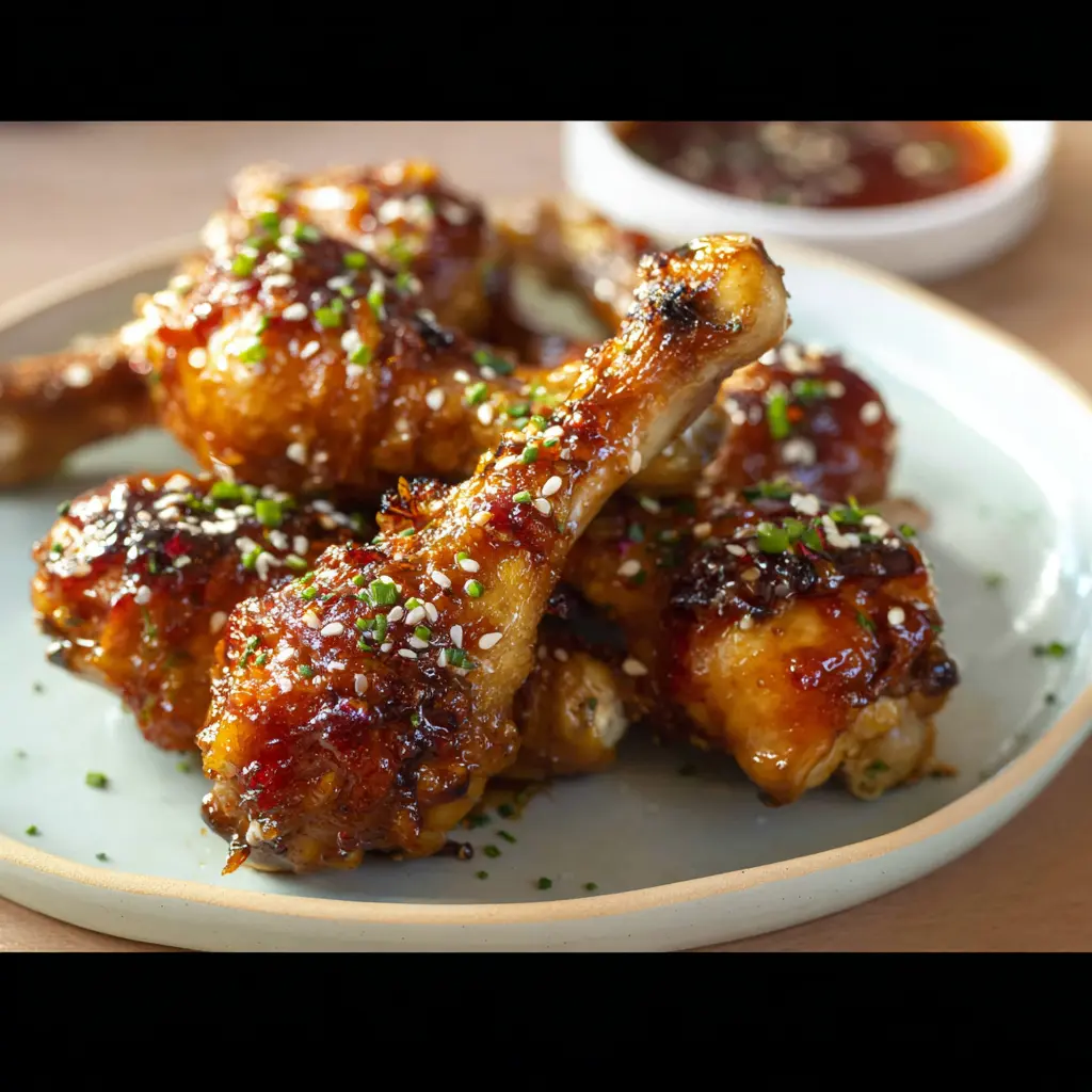 Air Fryer Honey Garlic Chicken Drumsticks recipe, served and ready to eat, easy homemade dinner
