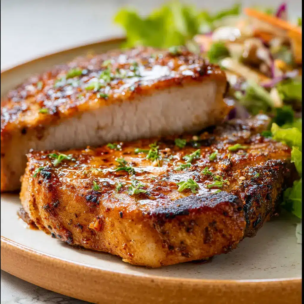 Air Fryer Honey Garlic Pork Chops recipe, served and ready to eat, easy homemade dinner