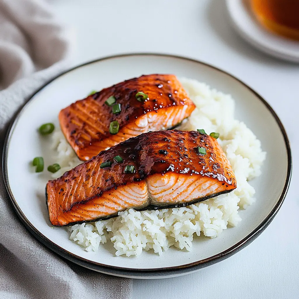 Air fryer honey garlic salmon served and ready to eat, easy homemade dinner
