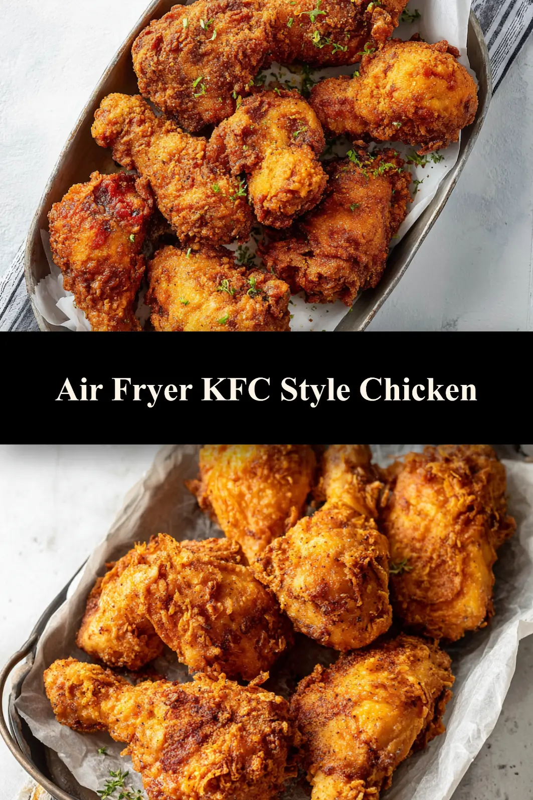Air Fryer KFC Style Fried Chicken recipe, served and ready to eat, easy homemade dish