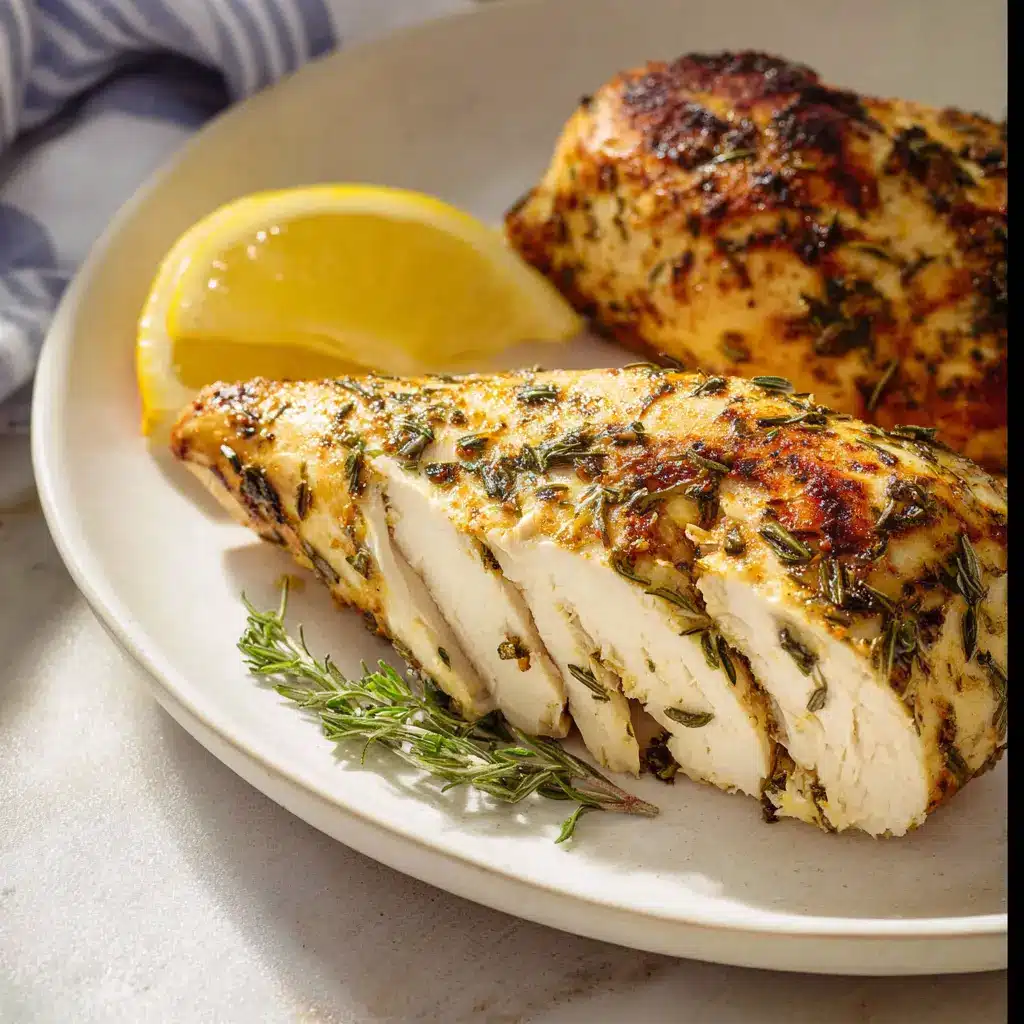 Air Fryer Lemon Herb Chicken Breast recipe, served and ready to eat, easy homemade dinner