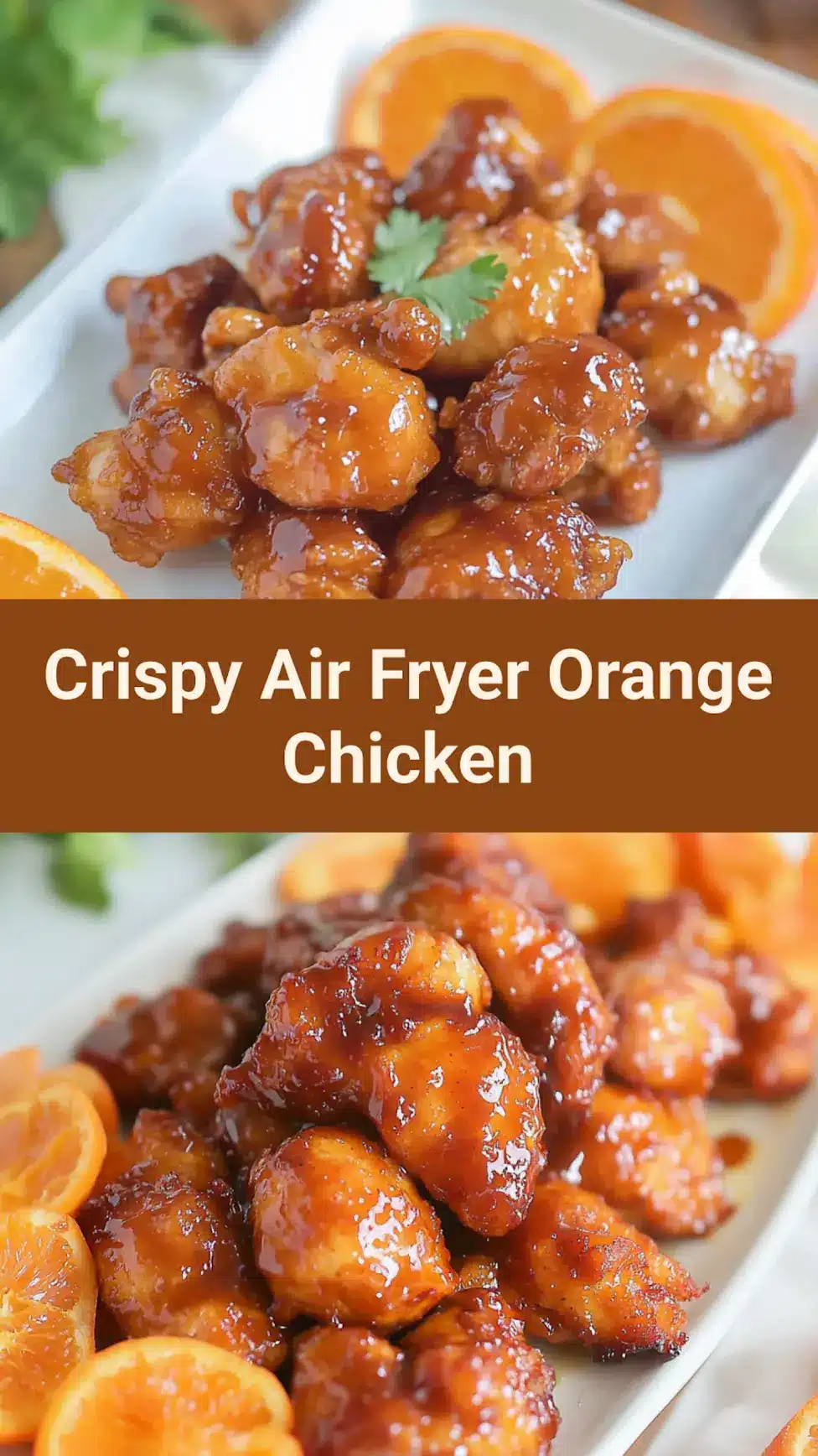 AIR FRYER ORANGE CHICKEN recipe, served and ready to eat, easy homemade dinner