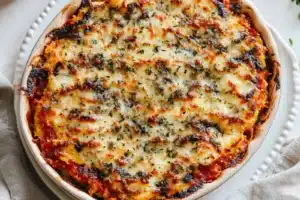 BAKED EGGPLANT PARMESAN recipe, served and ready to eat, easy homemade dinner