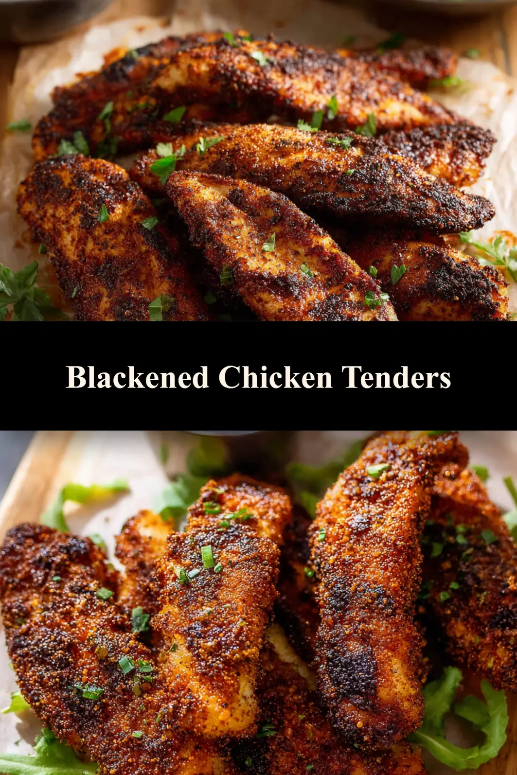 Blackened Chicken Tenders recipe, served and ready to eat, easy homemade dish