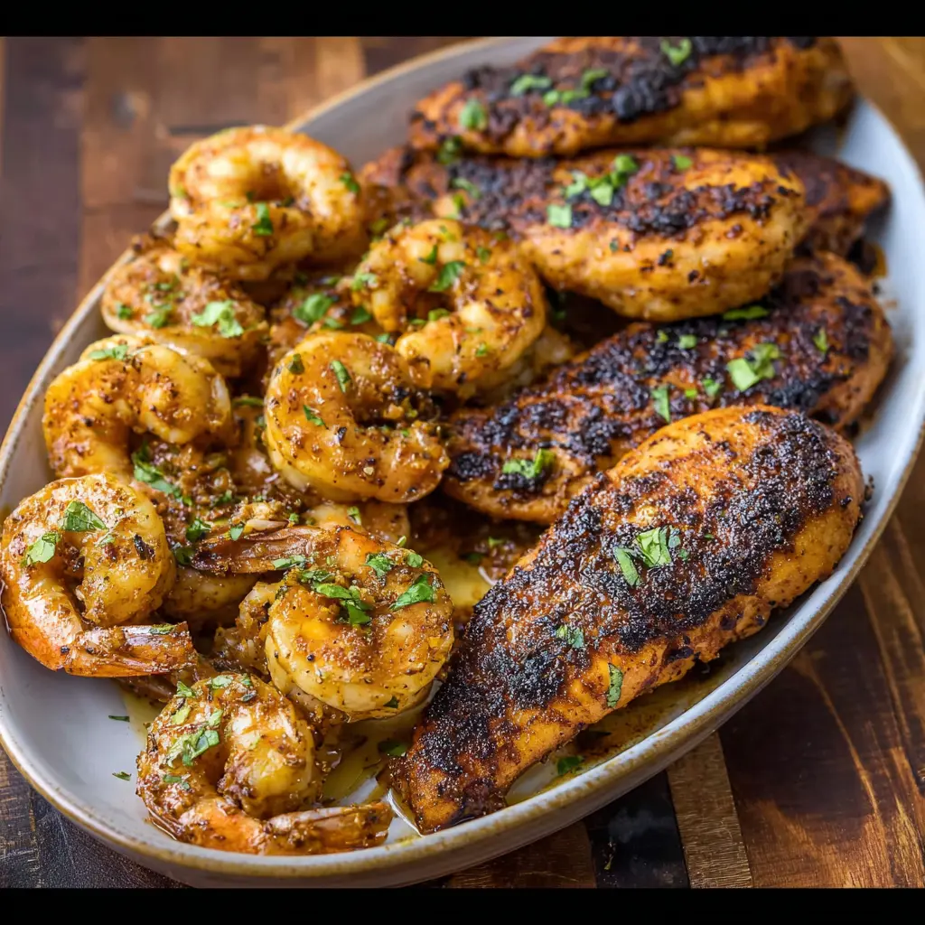 Bourbon Street Chicken and Shrimp recipe, served and ready to eat, easy homemade dish