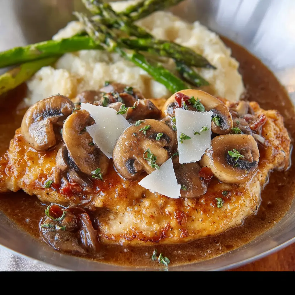 Cheesecake Factory Chicken Madeira recipe, served and ready to eat, easy homemade dinner