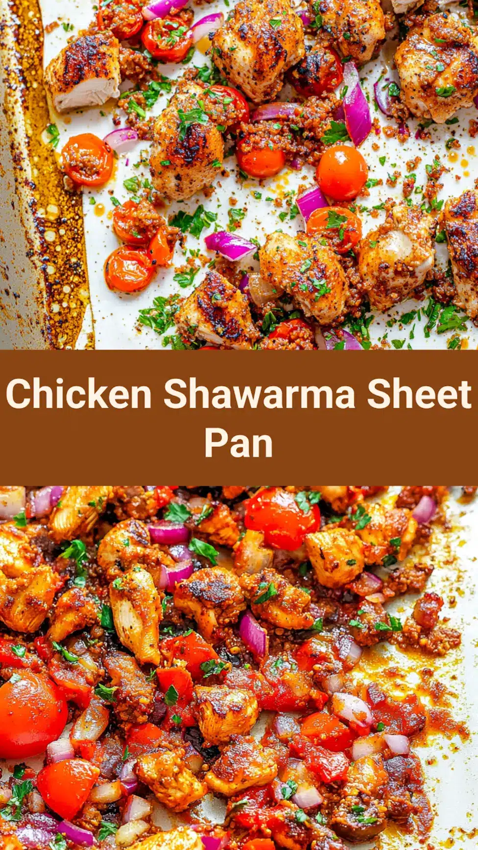 CHICKEN SHAWARMA SHEET PAN recipe, served and ready to eat, easy homemade dinner