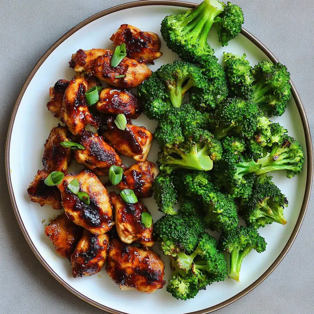 Chili Garlic Air Fryer Chicken Broccoli recipe, served and ready to eat, easy homemade dinner