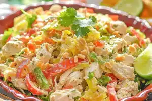 CHOPPED THAI CHICKEN SALAD PEANUT LIME recipe, served and ready to eat, easy homemade dinner
