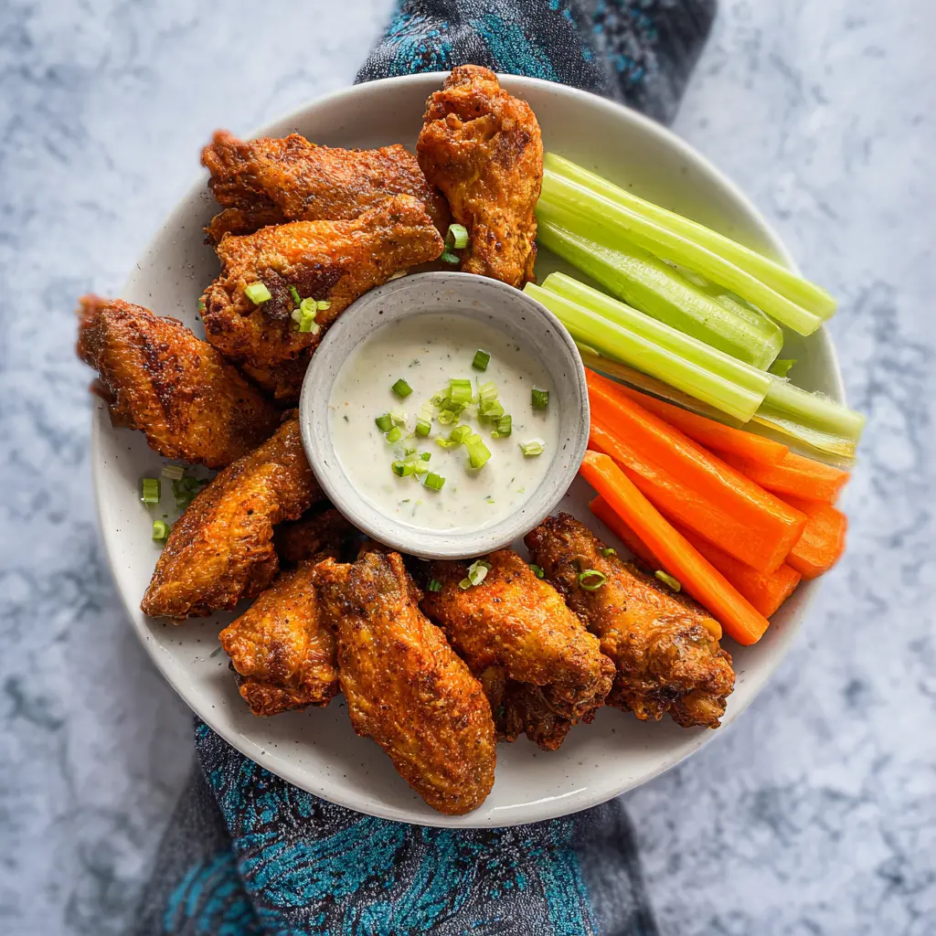 Copycat Hooters Buffalo Wings Air Fryer recipe, served and ready to eat, easy homemade dish