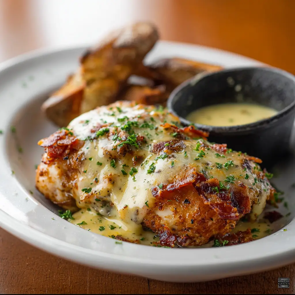 Copycat Outback Alice Springs Chicken recipe, served and ready to eat, easy homemade dish