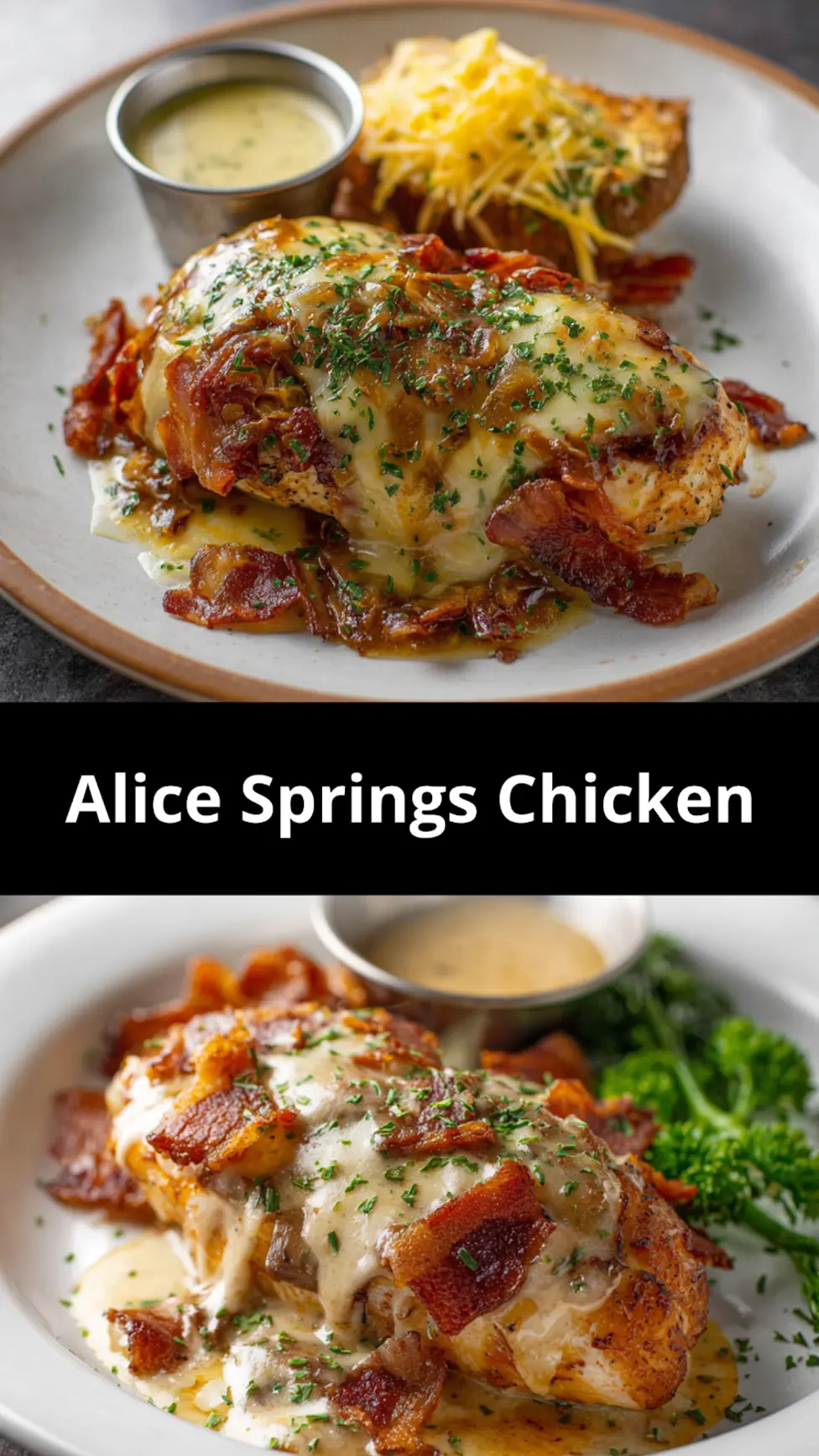 Copycat Outback Alice Springs Chicken recipe, served and ready to eat, easy homemade dish