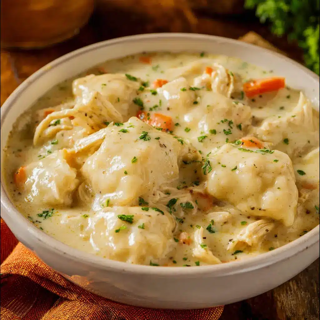 Cracker Barrel Chicken and Dumplings recipe, served and ready to eat, easy homemade dinner