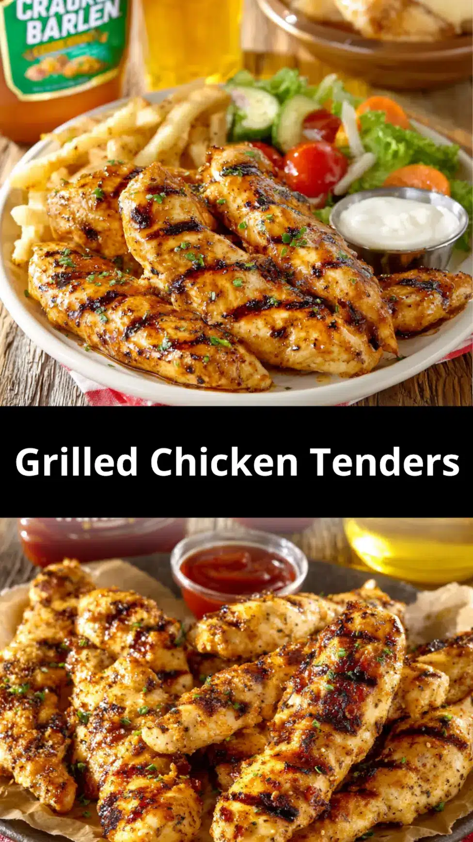 Cracker Barrel Grilled Chicken Tenders recipe, served and ready to eat, easy homemade dinner_pin