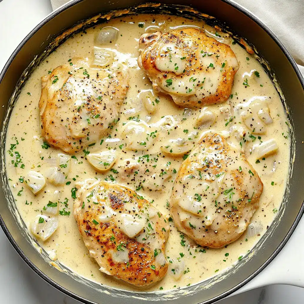 Creamy garlic chicken skillet served and ready to eat, easy homemade dinner