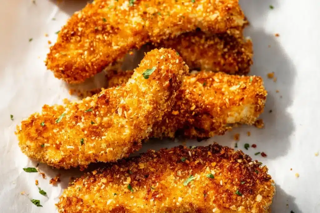 Crispy Air Fryer Chicken Tenders recipe, served and ready to eat, easy homemade dinner