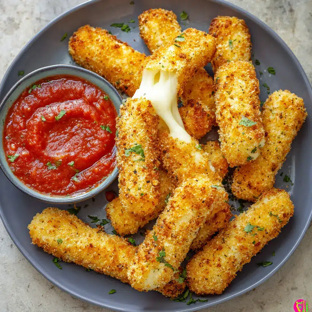 Air Fryer Mozzarella Sticks Made Irresistible and Crispy 6 Crispy Air Fryer Mozzarella Sticks recipe, served and ready to eat, easy homemade dinner