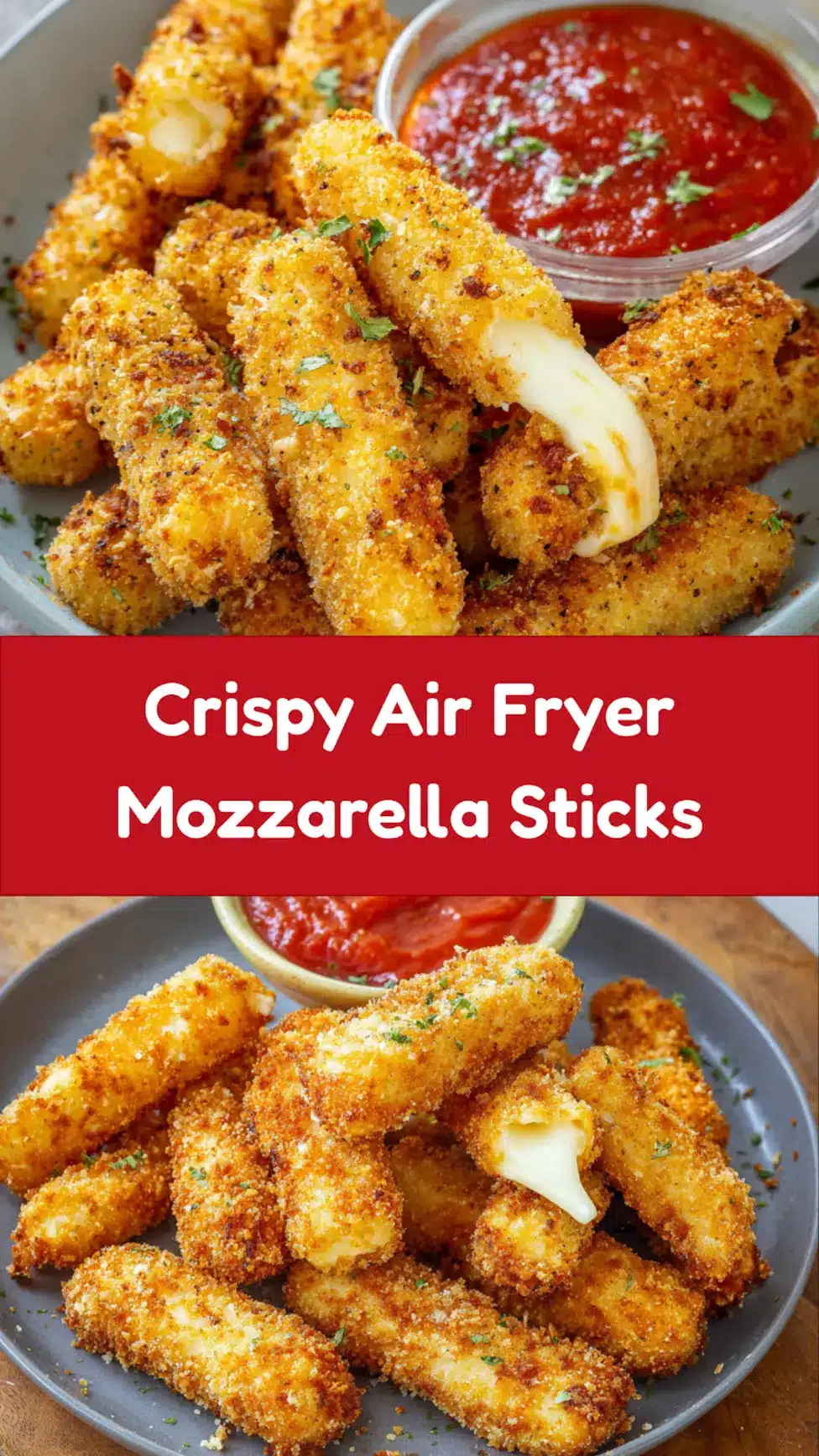Air Fryer Mozzarella Sticks Made Irresistible and Crispy 7 Crispy Air Fryer Mozzarella Sticks recipe, served and ready to eat, easy homemade dinner