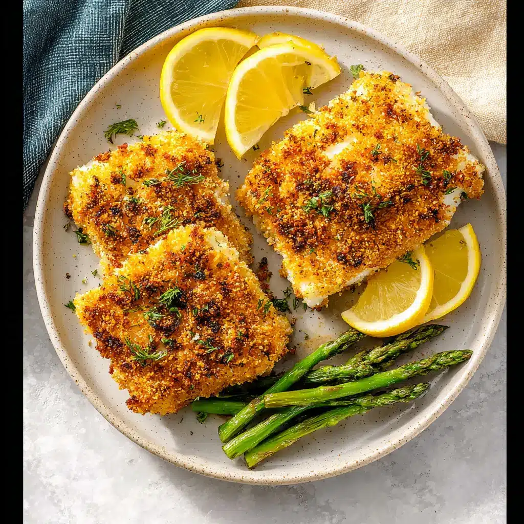 Crispy Air Fryer Parmesan Crusted Cod recipe, served and ready to eat, easy homemade dinner