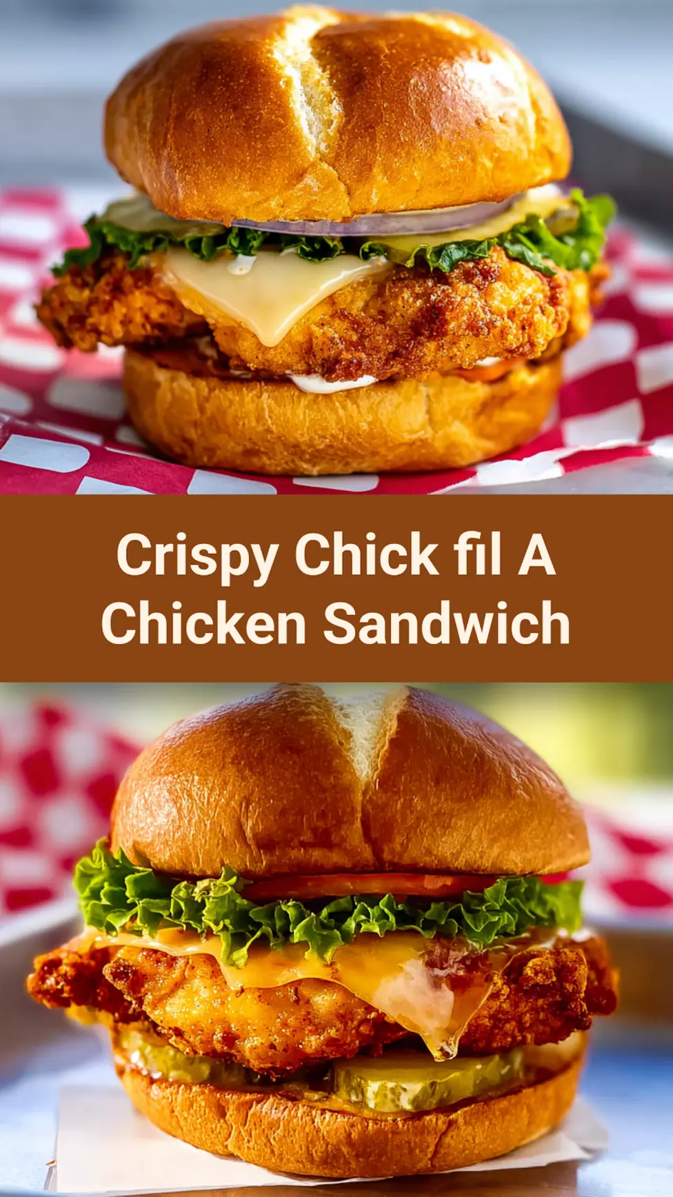 Crispy Copycat Chick-fil-A Chicken Sandwich served and ready to eat, homemade recipe pin