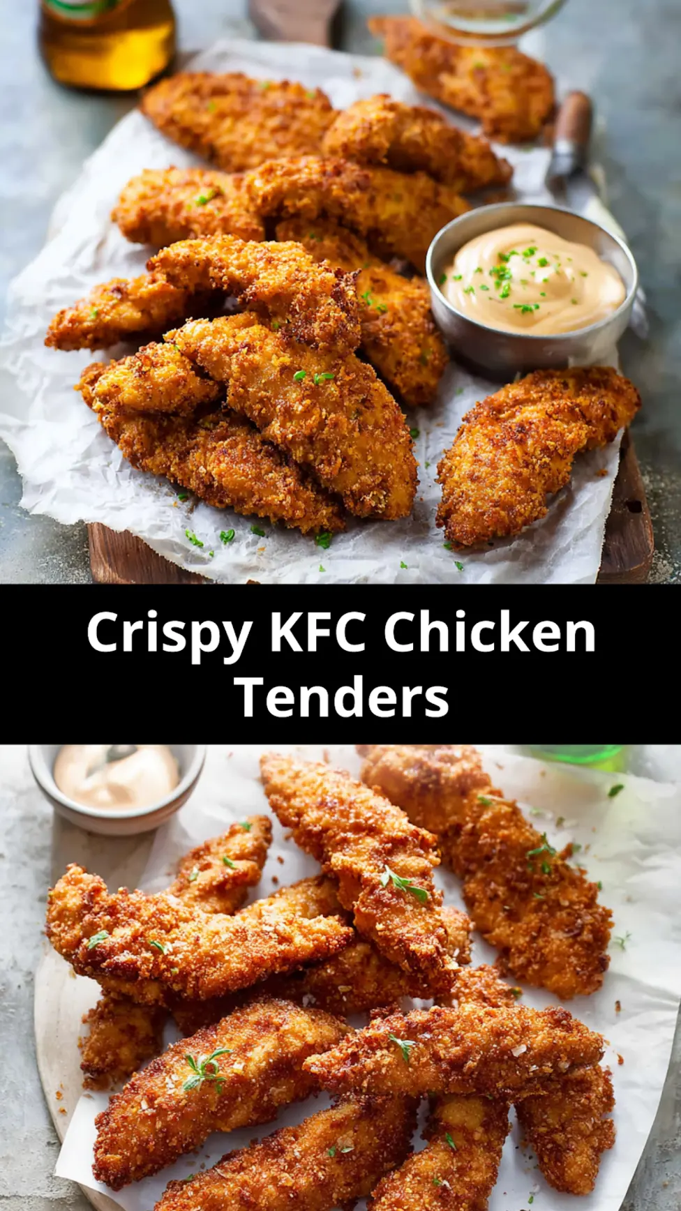 Crispy Copycat KFC Chicken Tenders recipe, served and ready to eat, easy homemade dish_pin