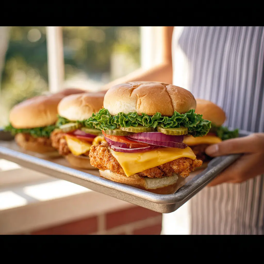 Crispy Copycat Shake Shack Chicken Sandwich recipe, served and ready to eat, easy homemade dish
