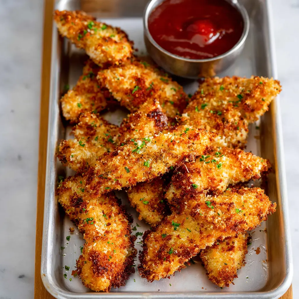 Crispy panko air fryer chicken tenders served golden and ready to eat