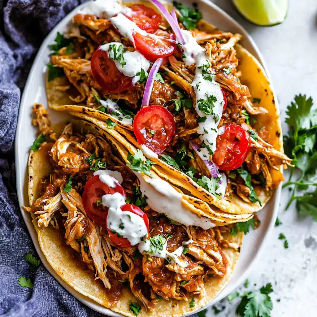 Crockpot Chicken Tacos recipe, served and ready to eat, easy homemade dinner