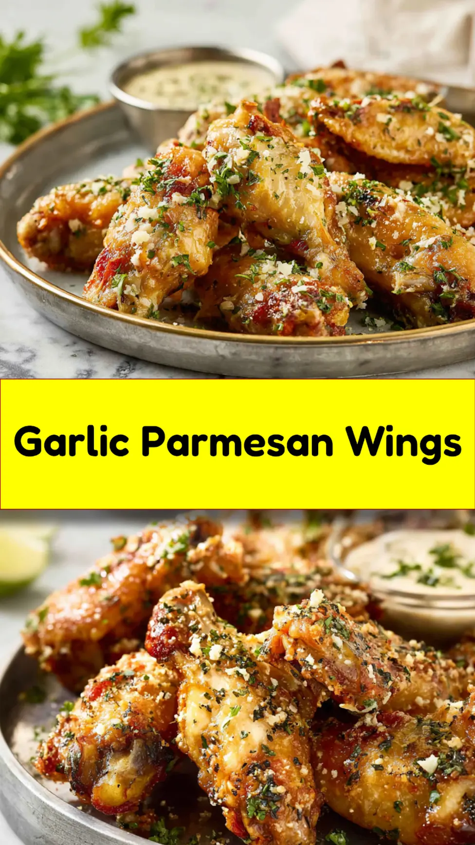 Garlic parmesan wings recipe pin  crispy homemade wings with creamy parmesan sauce