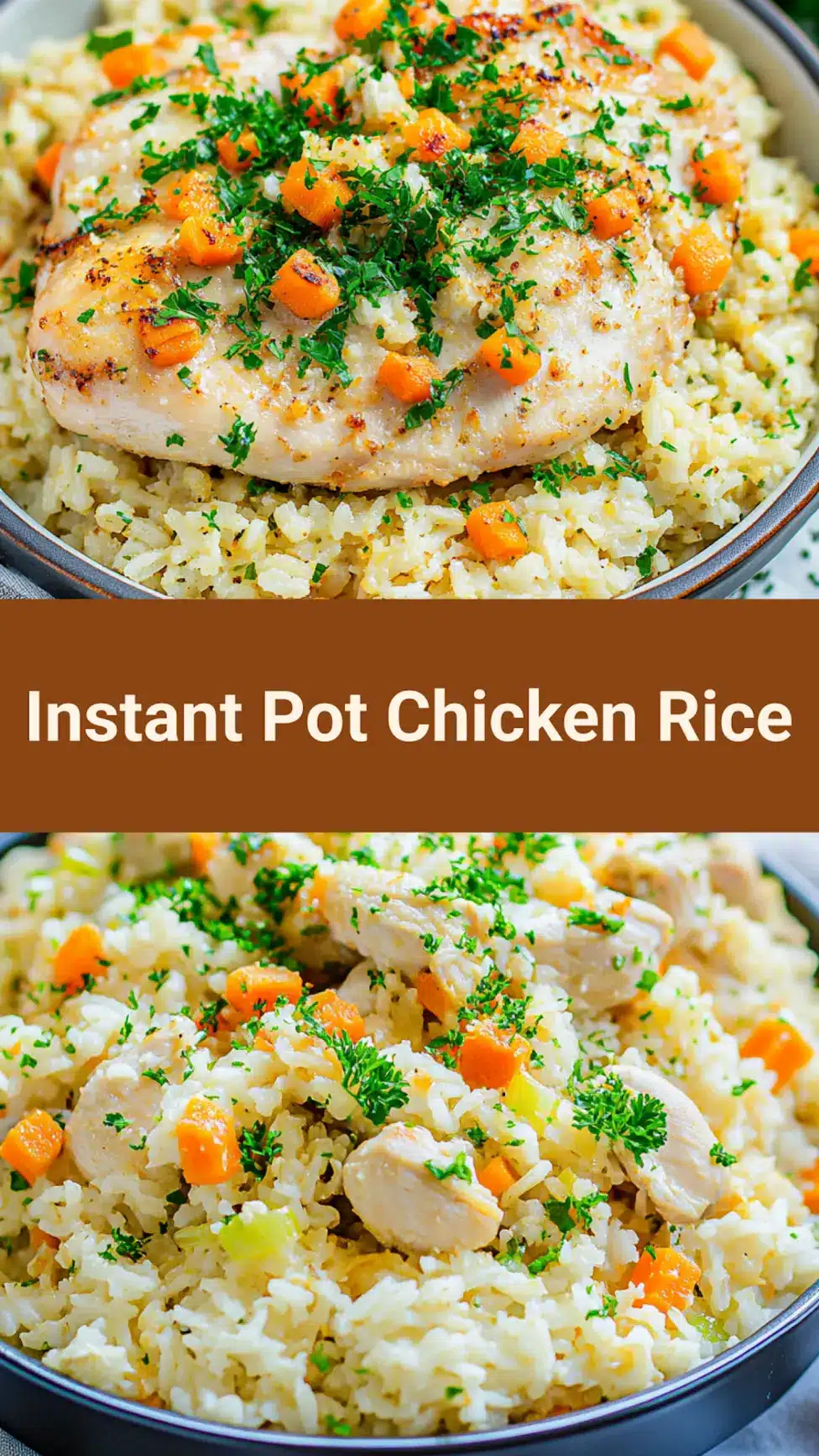 Instant Pot Chicken and Rice pin image, ready to save for later